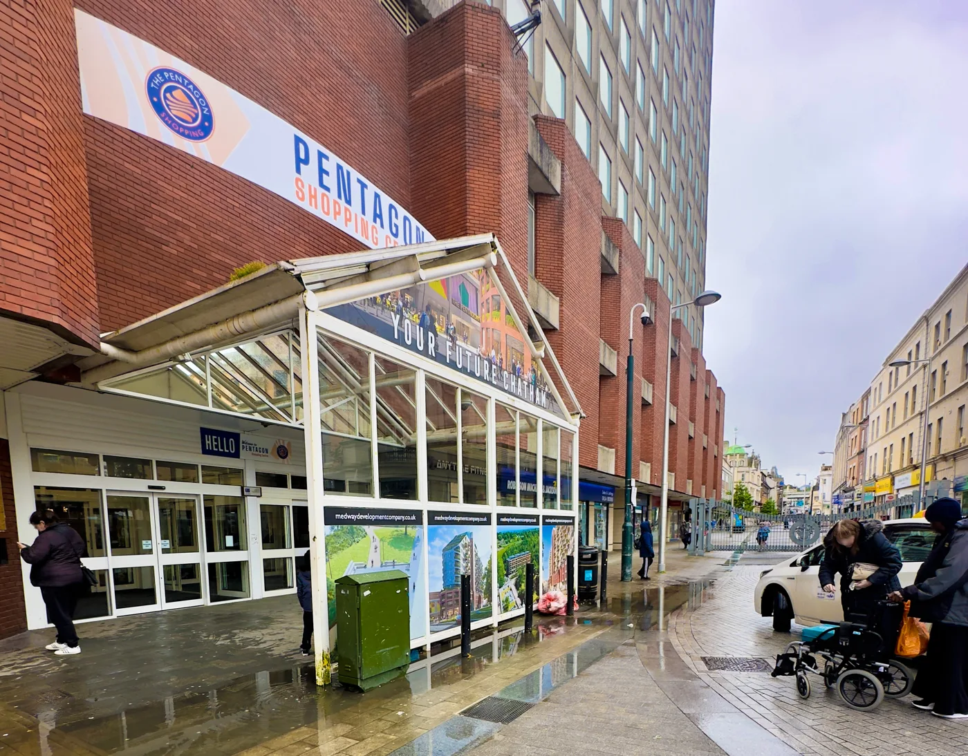 The Pentagon Shopping Centre entrance on Military Road, Chatham. The community supermarket is going in on the first floor, next to the James Williams Healthy Living Centre