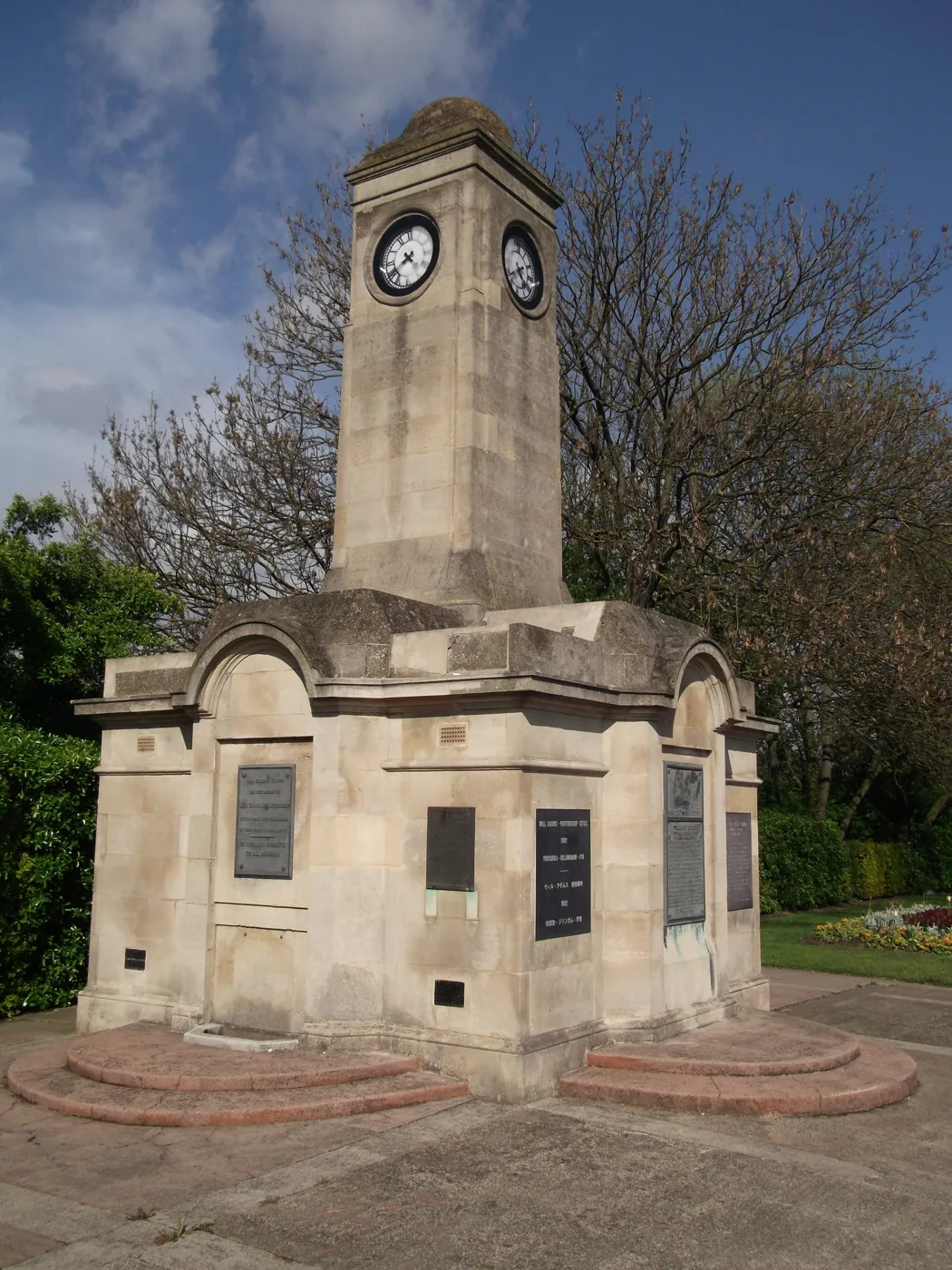 The Will Adams memorial clock tower beside the A2 in Gillingham, photographed in 2012