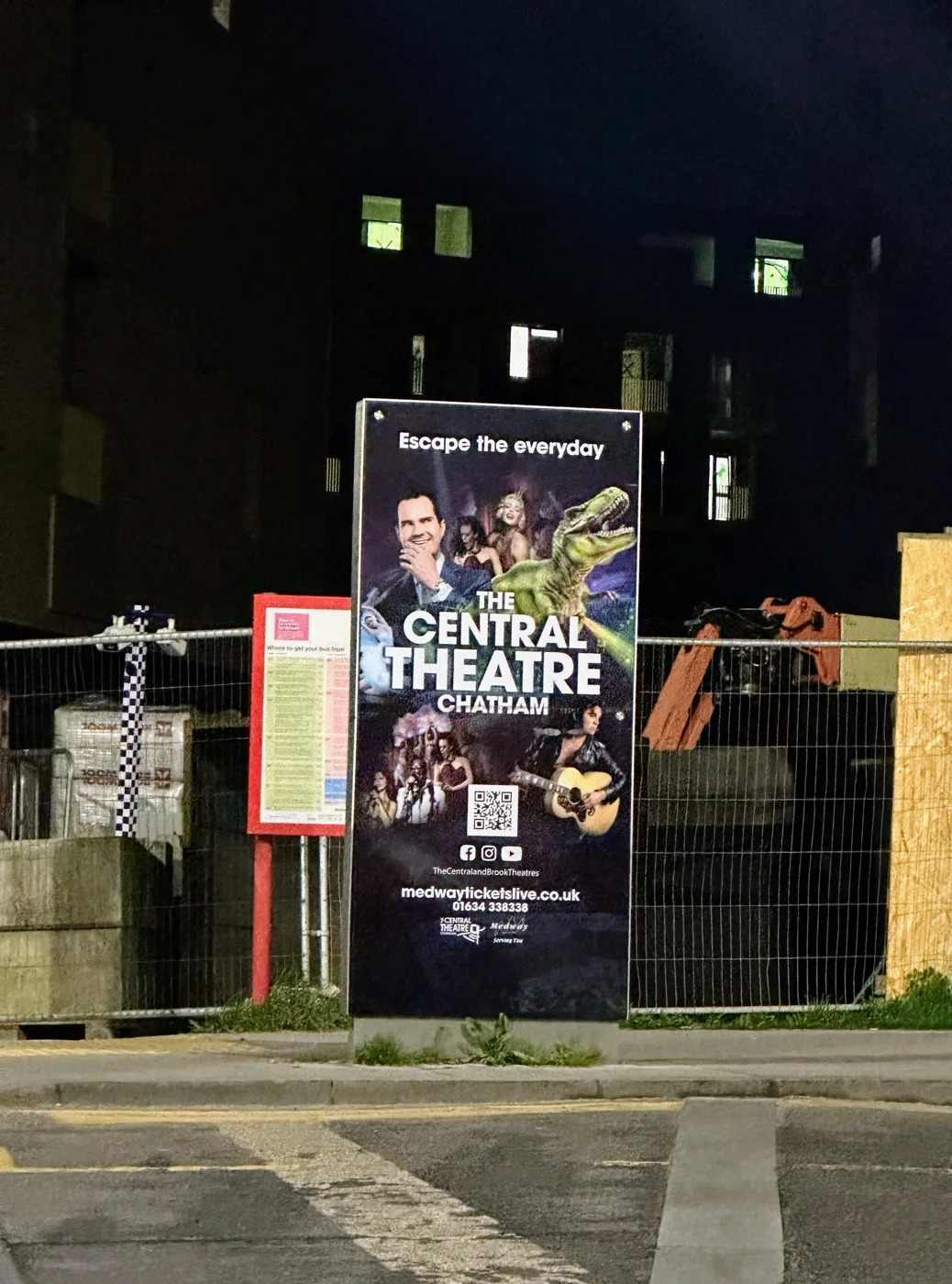 The Central Theatre's advertising board at Chatham Waterfront bus station, a short walk from the theatre